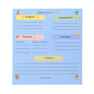 Bloco de Notas Homeschool Hoje – Assuntos Diários