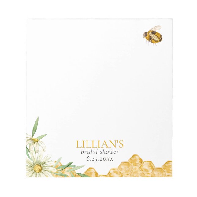 Bloco De Notas Honey Bee Bridal Shower Favor Notepad (Frente)