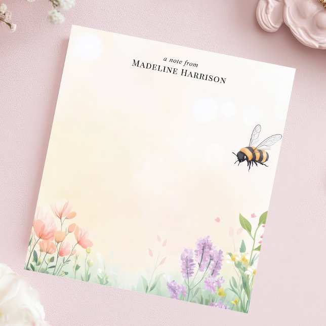 Bloco De Notas Honey Bee Floral Garden Nome Personalizado (Criador carregado)