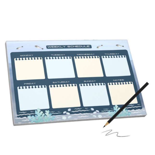 Bloco De Notas Horário semanal com mar azul (Criador carregado)