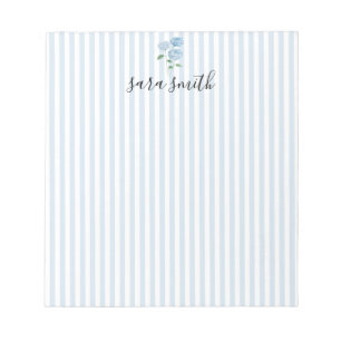 Bloco De Notas Hortênsia Azul com Nome Personalizado em Listra