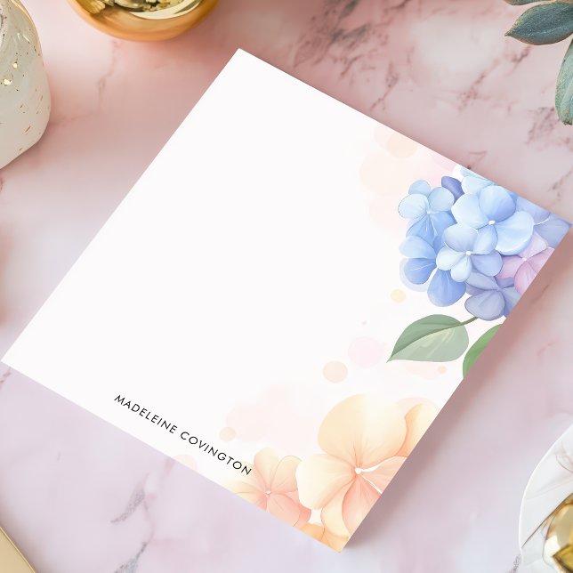 Bloco De Notas Hortênsia Azul e Rosa Nome Personalizado Floral (Criador carregado)
