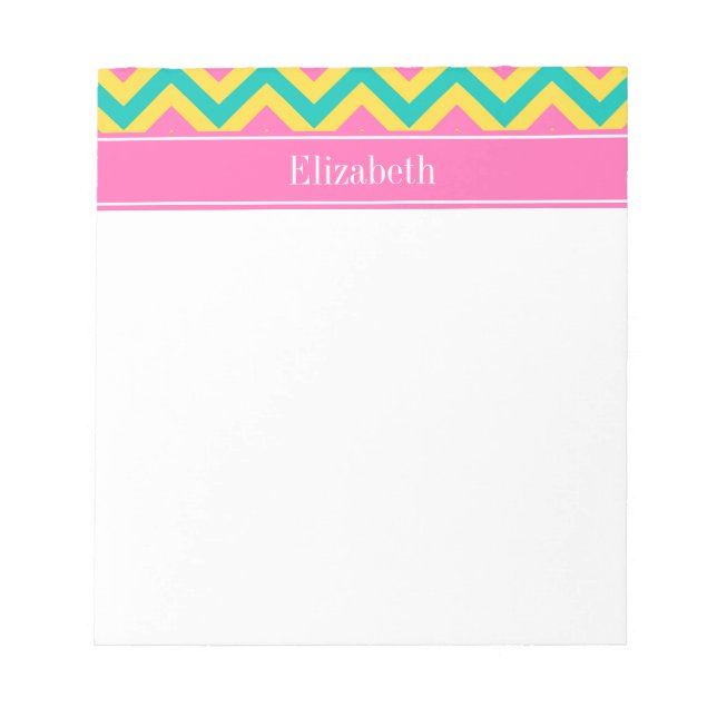 Bloco De Notas HotPink2 Teal Pineapple LG Chevron Nome Monograma (Frente)