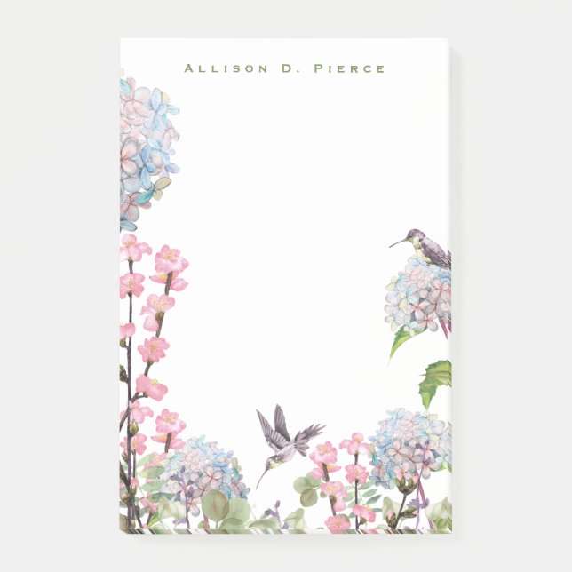 Bloco De Notas Hummingbird e Hydrangeas Nature Lover Monogramas (Frente)