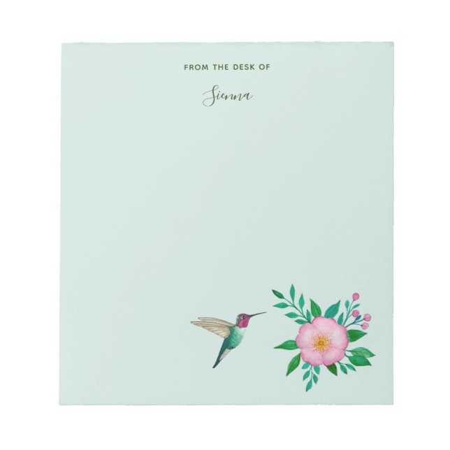 Bloco De Notas Hummingbird e Rosa selvagem personalizados (Frente)