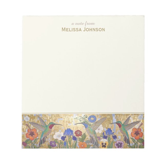 Bloco De Notas Hummingbird Klimt Style Personalized Custom Name (Frente)