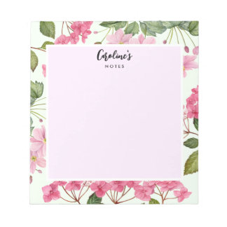 Bloco De Notas Hydrangea rosa com aquarela e anêmona japonesa