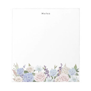 Bloco De Notas Hydrangeas Brancas de Cor Azul Personalizadas