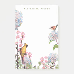 Bloco De Notas Hydrangeas & Songbird Nature Lover Personalizado
