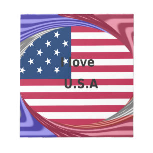 Bloco De Notas I Love U.S.A Swirl: Patriotic Heart Art Impressão