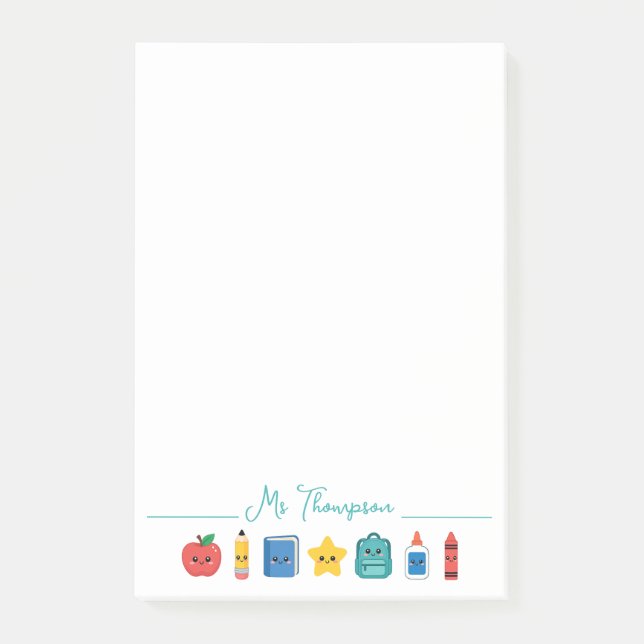 Bloco De Notas Ícones Cute da Escola Professor Personalizado (Frente)