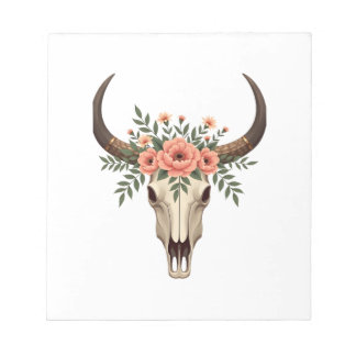 Bloco De Notas Ilustração Botânica Ocidental Boho de Crânio de To