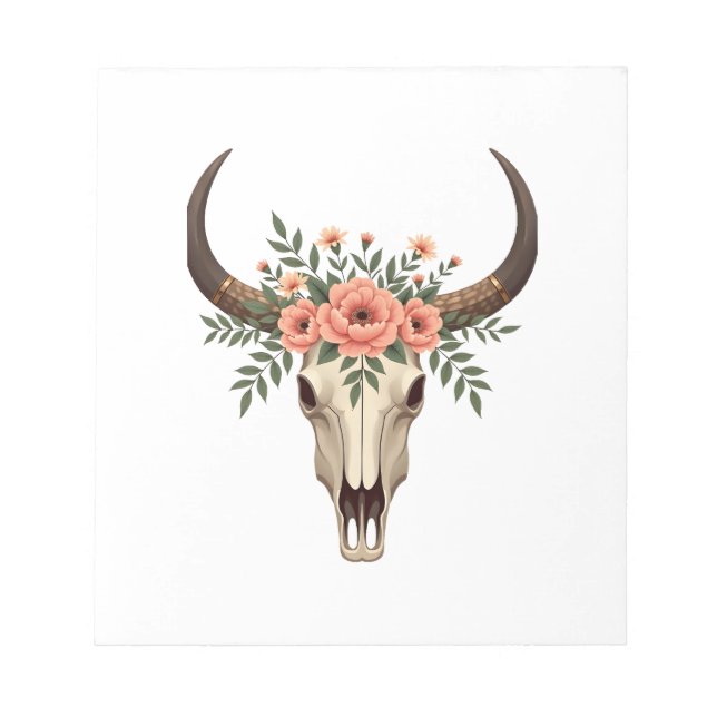 Bloco De Notas Ilustração Botânica Ocidental Boho de Crânio de To (Frente)