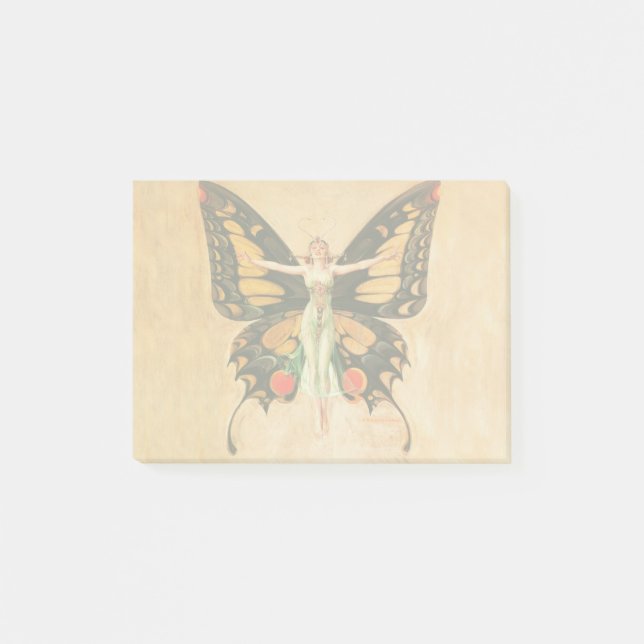 Bloco De Notas Ilustração da Mulher Voando Borboleta Flapper (Frente)