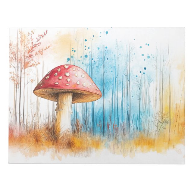 Bloco De Notas Ilustração da Natureza do Cogumelo Desenho de Cor  (Frente)
