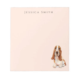 Bloco De Notas Ilustração de Basset Hound doce em rosa