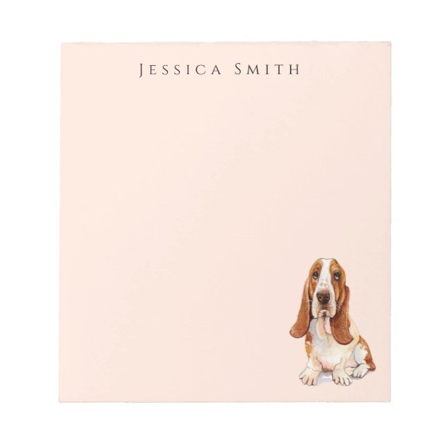 Bloco De Notas Ilustração de Basset Hound doce em rosa (Frente)