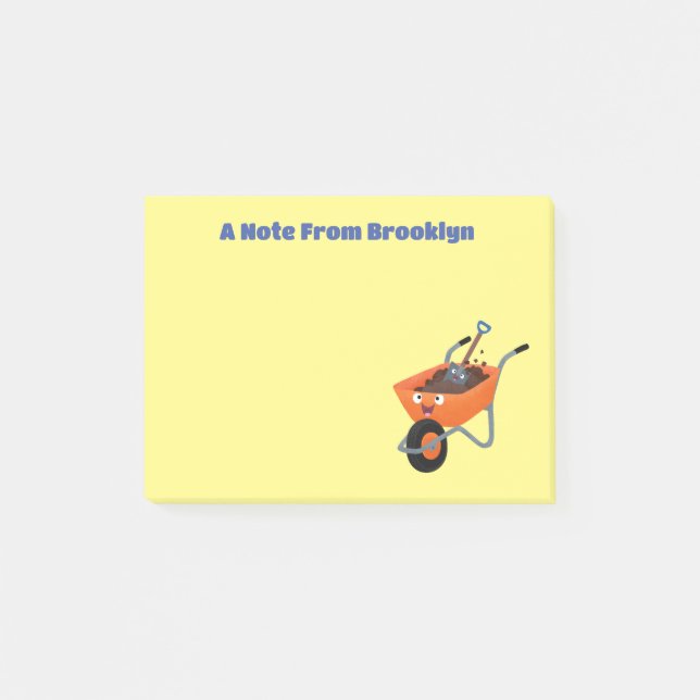 Bloco De Notas Ilustração de carrinho de mão laranja feliz e fofo (Frente)