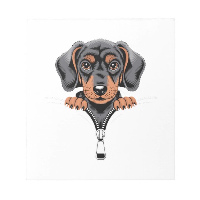 Bloco De Notas Ilustração de Dachshund Fofo Espiando pela Zipper (Frente)