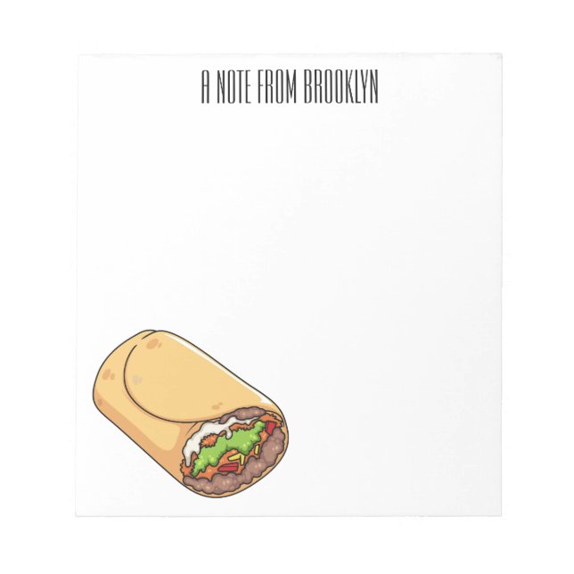 Bloco De Notas Ilustração de desenho animado burrito (Frente)