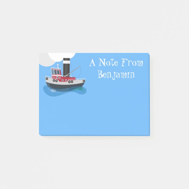 Bloco De Notas Ilustração de desenho animado de barco de pesca fo (Frente)