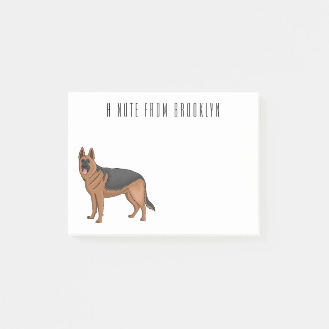 Bloco De Notas ilustração de desenho animado de cão german shephe (Frente)