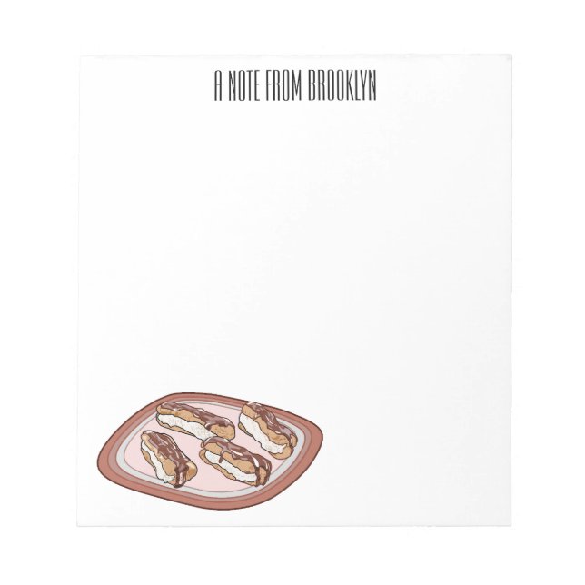 Bloco De Notas Ilustração de desenho animado de eclair de chocola (Frente)