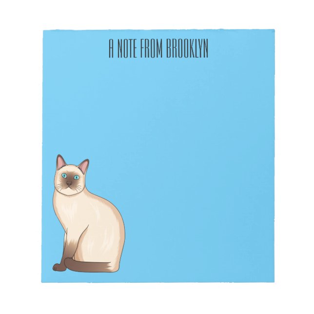 Bloco De Notas Ilustração de desenho animado de gato siamês (Frente)