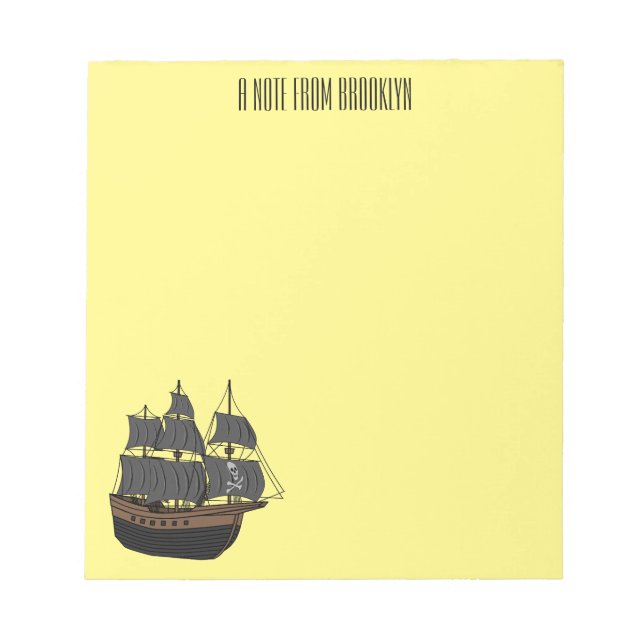 Bloco De Notas Ilustração de desenho animado de navio pirata (Frente)