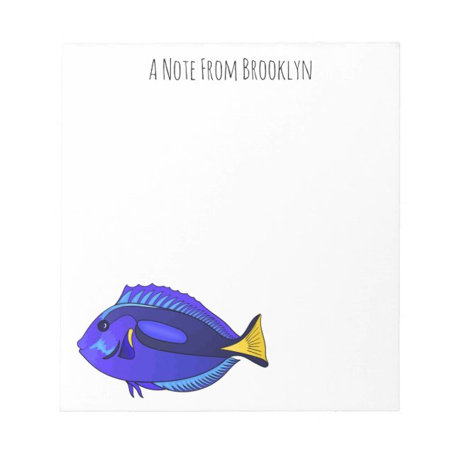 Bloco De Notas Ilustração de desenho animado de peixe marrom azul (Frente)
