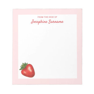 Bloco De Notas Ilustração de Fruta Morango Vermelho com Nome Pers