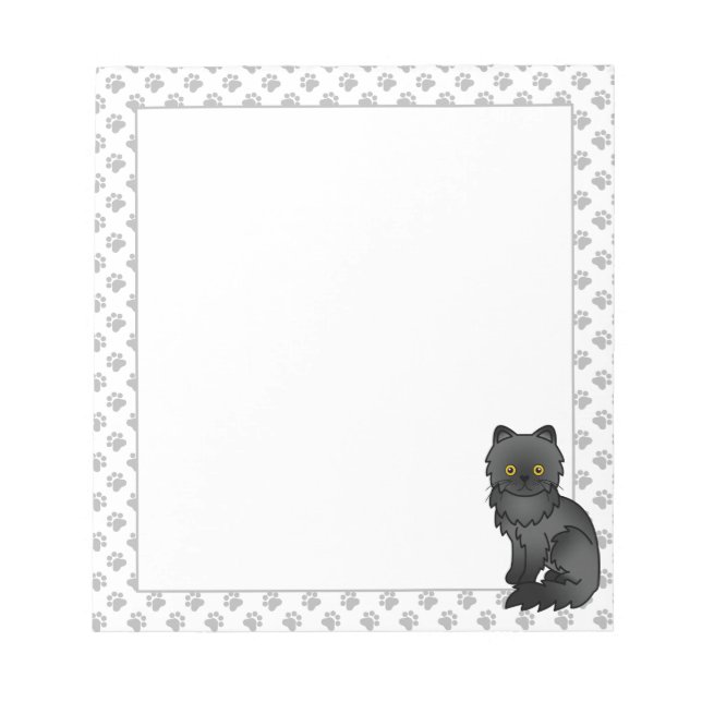 Bloco De Notas Ilustração de Gato de Desenho Animado Persa Preto  (Frente)
