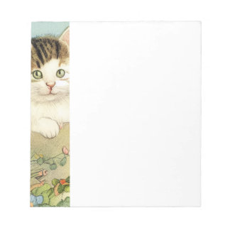 Bloco De Notas Ilustração de Gato Vintage com Flores Rosa