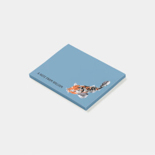 Bloco De Notas Ilustração de Peixe Koi Laranja e Azul Personaliza