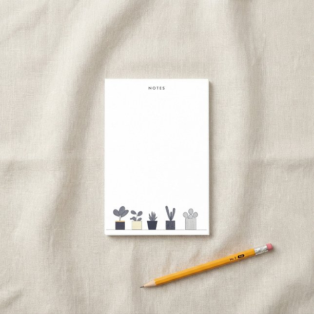 Bloco De Notas Ilustração de Planta de Creme de Marinho Minimalis (Minimalist Navy Cream Potted Plant Illustration Post-it Notes)