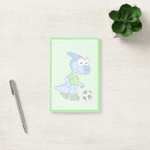 Bloco De Notas Ilustração De Um Parasaurolofo Jogando Futebol.