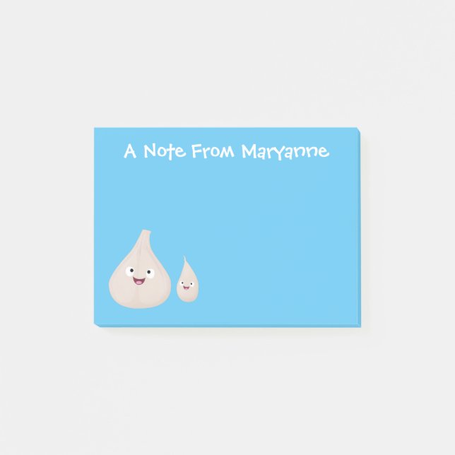 Bloco De Notas Ilustração de vegetal de desenho animado de alho f (Frente)