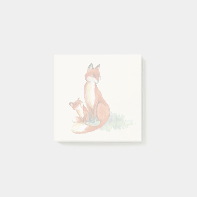 Bloco De Notas Ilustração Momma Fox e Baby Watercolor (Frente)