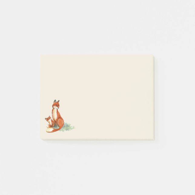 Bloco De Notas Ilustração Momma Fox e Baby Watercolor (Frente)