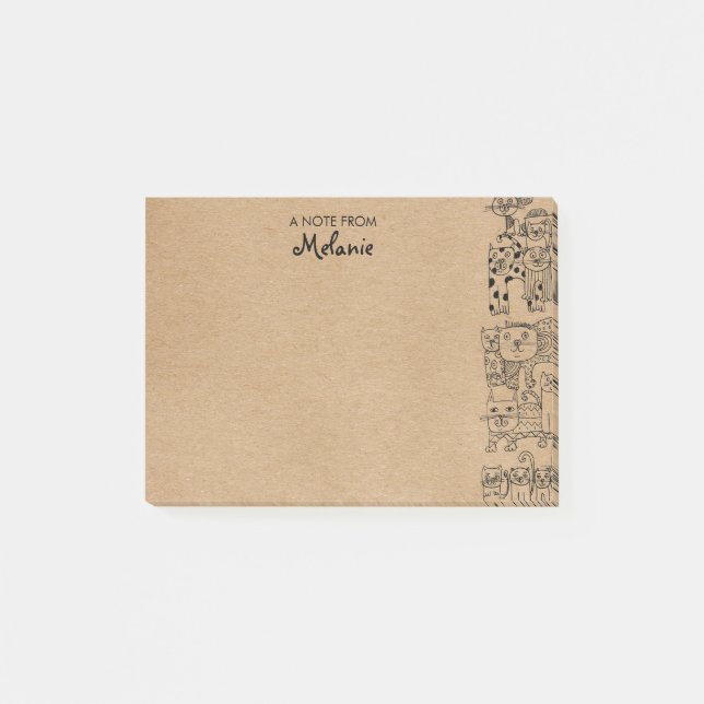 Bloco De Notas Ilustração Rústica De Gatos Kraft Personalizada (Frente)