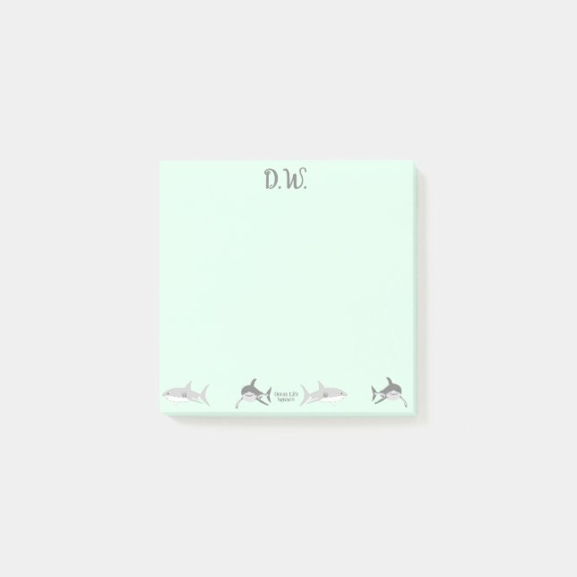 Bloco De Notas Ilustração Verde de Tubarões do Oceano Livremente (Frente)