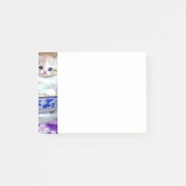 Bloco De Notas Ilustração Vintage White Kitten (Frente)