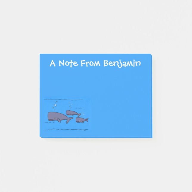 Bloco De Notas Imagem das baleias de desenho animado migrante em  (Frente)