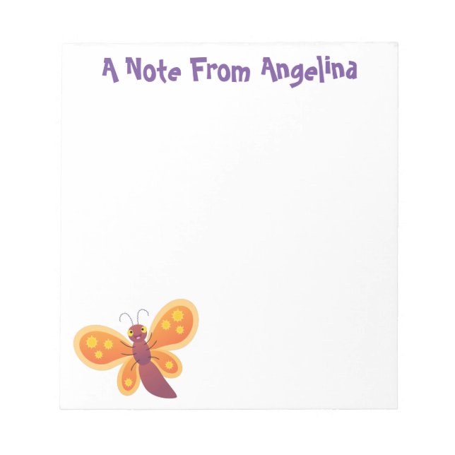 Bloco De Notas Imagem de desenho animado de borboleta laranja fel (Frente)