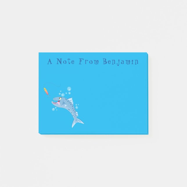 Bloco De Notas Imagem de desenho animado de pesca com fome de pei (Frente)