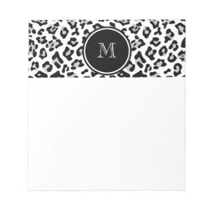 Bloco De Notas Impressão animal do leopardo preto cinzento com