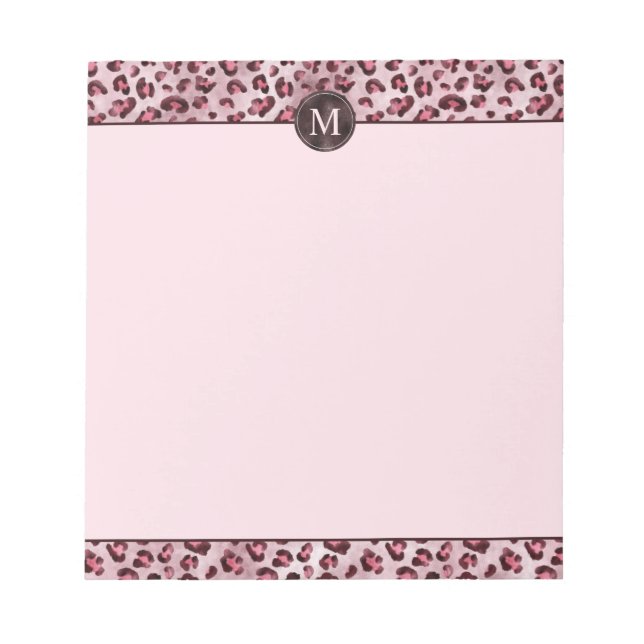 Bloco De Notas Impressão Animal Leopardo Rosa Com Monograma Em Fo (Frente)