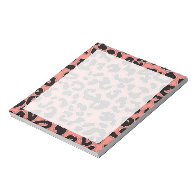 Bloco De Notas Impressão de animais-leopardo rosa-coral (Invertido)