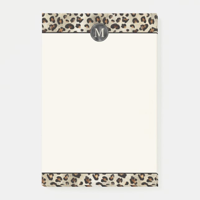 Bloco De Notas Impressão de Animal Leopardo com Monograma em Folh (Frente)