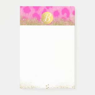 Bloco De Notas Impressão de Leopard Cheetah, Dourado Monograma d